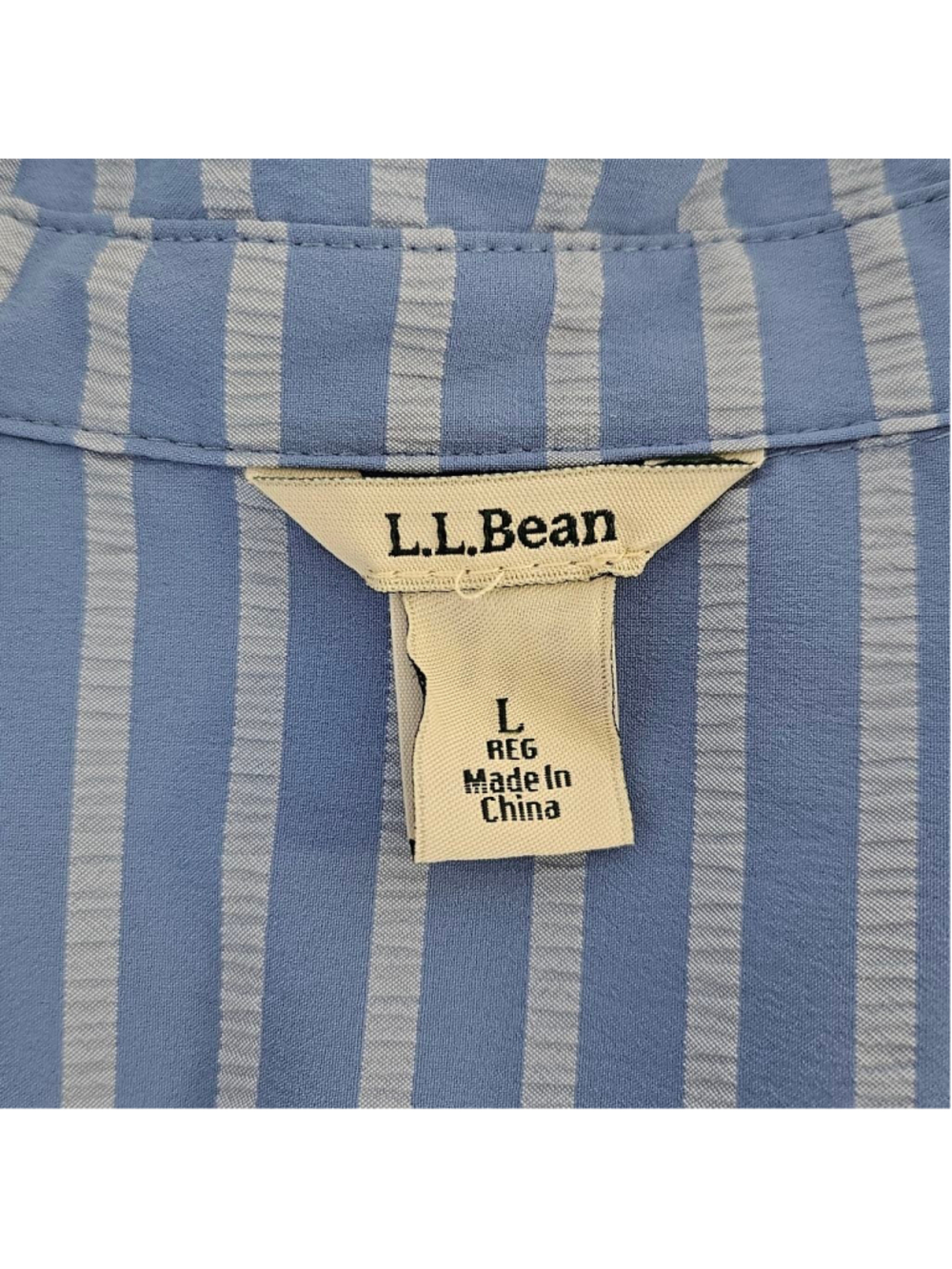 L.L.Bean Blue Striped Roll Tab Sleeve Button Down Shirt Sz L Outdoor Hiking - Picture 5 of 12